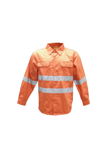 Picture of Bocini Unisex Adult Hi-Vis Long Sleeve Cotton Drill Shirtwith Reflective Tape "X" Back SS1233